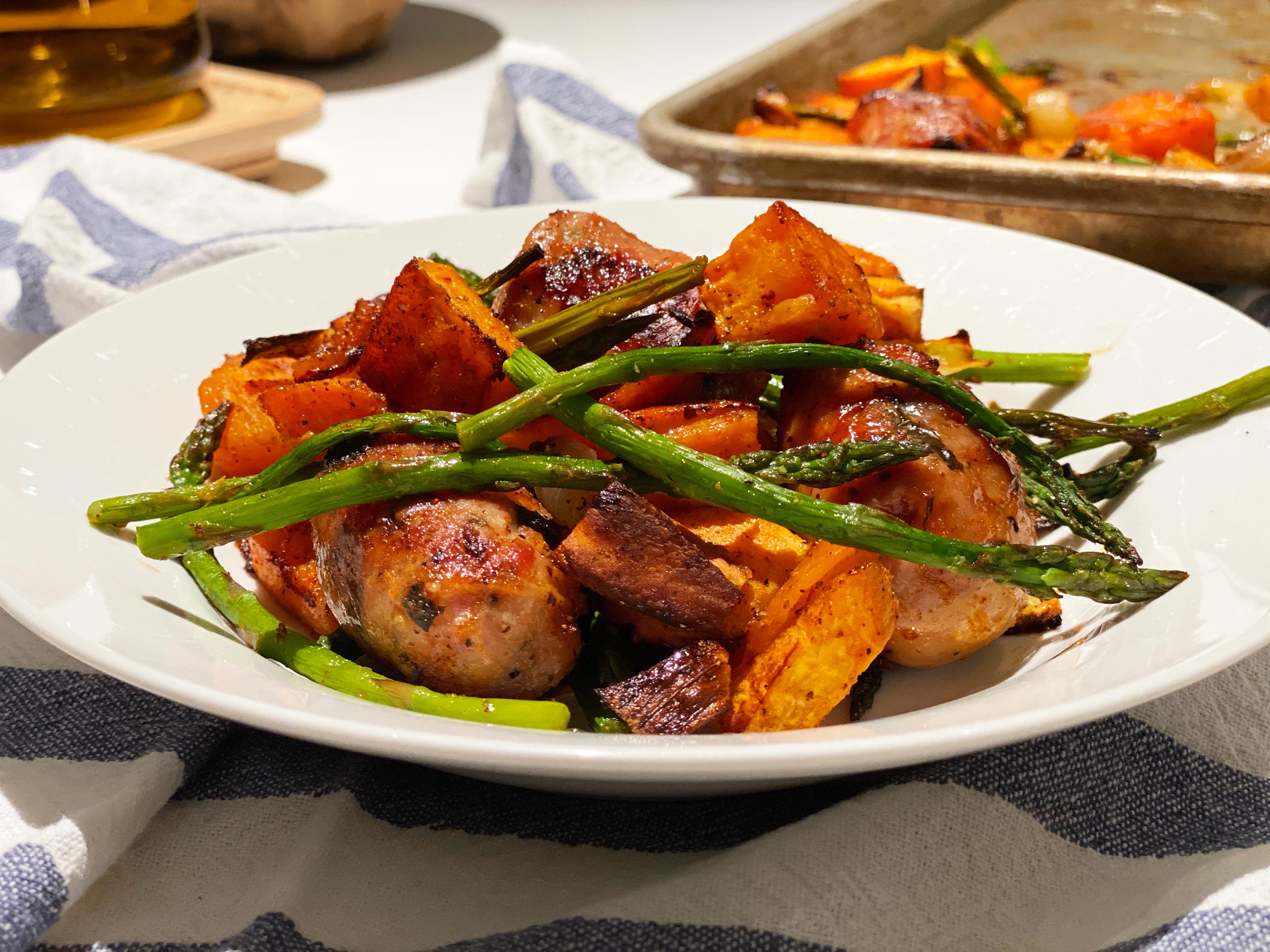 One-pan Sausage with Sweet Potato and Asparagus - Primavera Kitchen